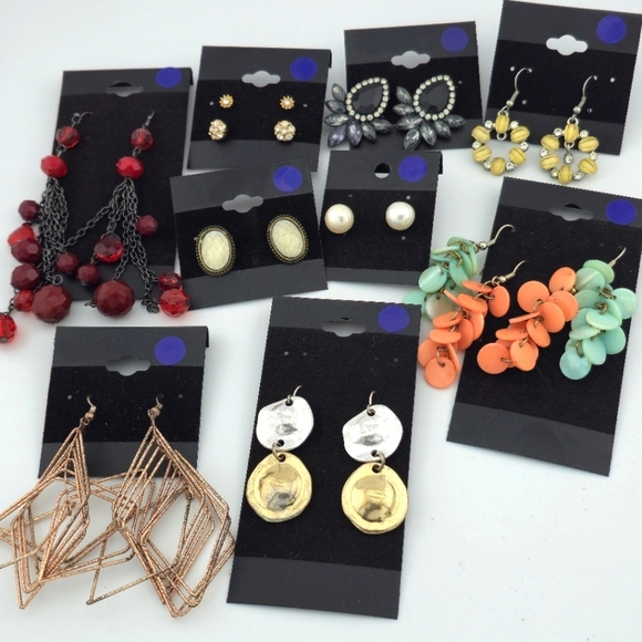 9 Pair Pierced Earring Bundle | Statement, Studs & Dangle Styles Mixed Lot - Picture 1 of 6
